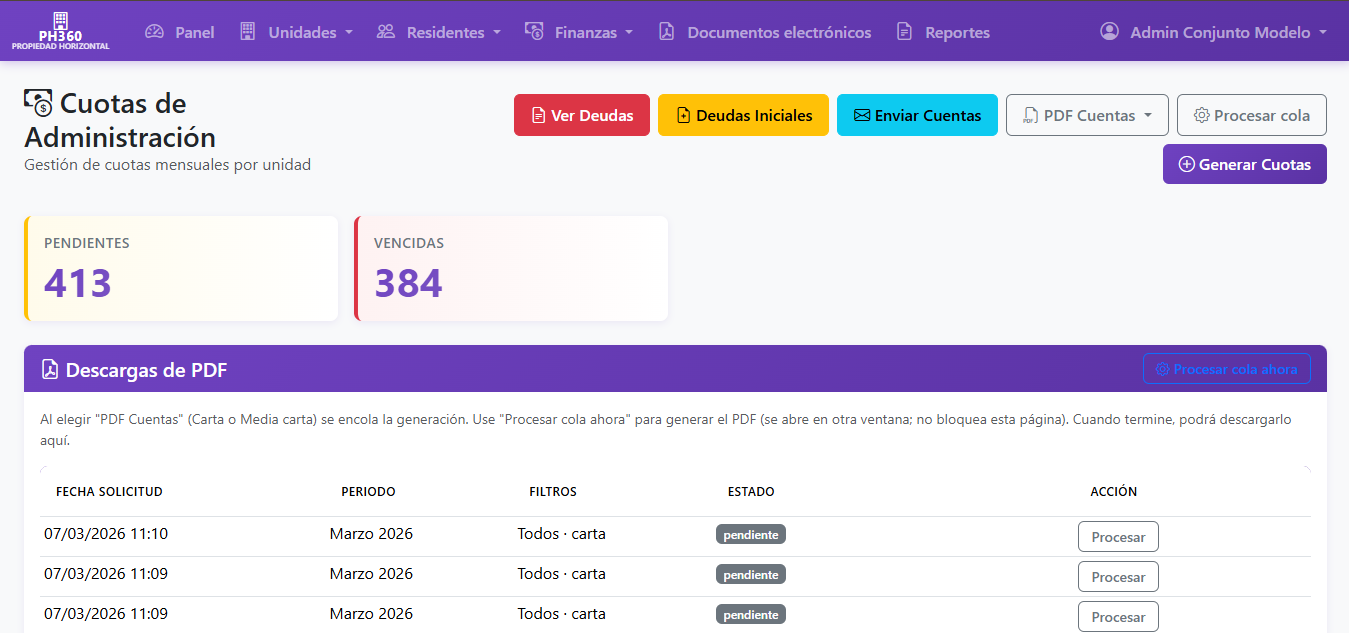 gestión de cuotas propiedad horizontal
